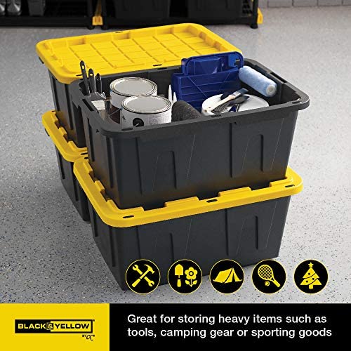 Cx Black & Yellow, 27-Gallon Heavy Duty Tough Storage Container & Snap-Tight Lid, (14.3   H X 20.6   W X 30.6   D), Weather-Resi