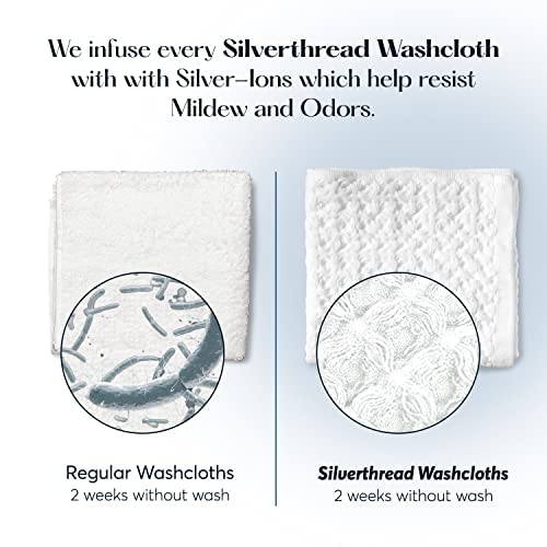 Sutera - Wash Towels Extra Absorbent Silverthread Washcloths Set - Pack Of 4 White - 100% Ca-Grown Cotton - Luxury Soft Durable
