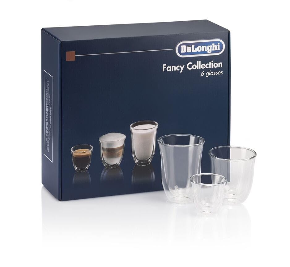 De'Longhi Fancy Collection Double Walled Thermo Espresso, Cappuccino And Latte Macchiato Glasses, (Set Of 6), Clear
