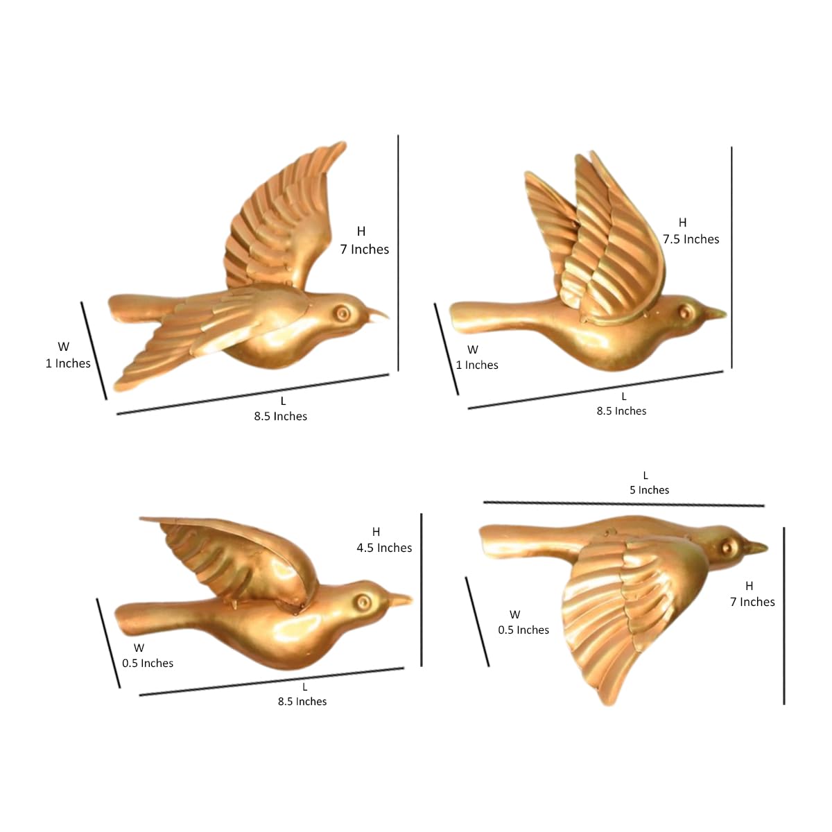 Wonderland Set Of 4 Flying Birds Wall Metal Art, Rose Gold Color Metal Birds, Wall Decoration, Home Interiors