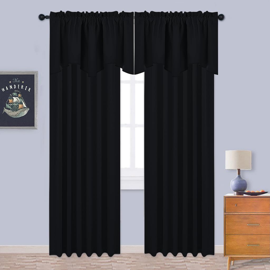 NICETOWN Camper Curtains for Windows - Black Blackout Valances for Kitchen Set 6 Panels Short Small Topper Valence Curtains for