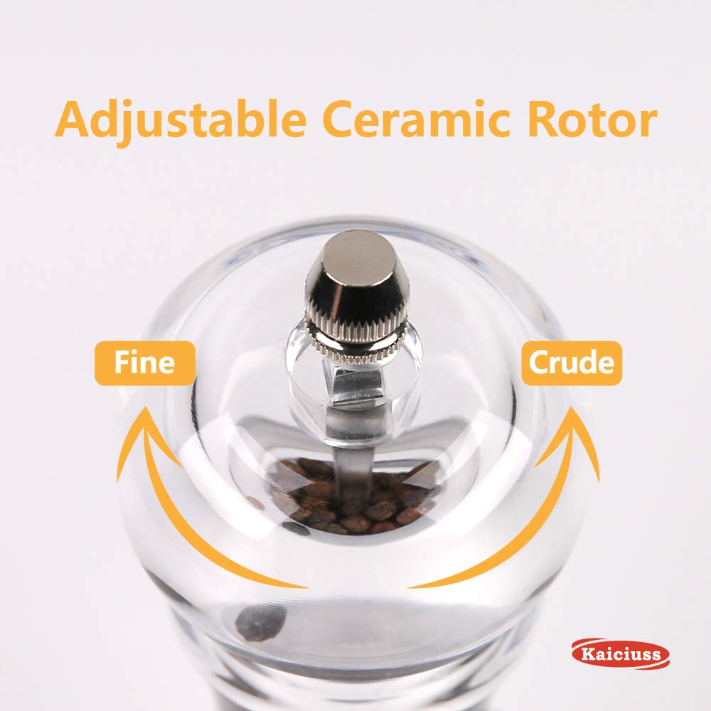 Kaiciuss Salt Pepper Grinder Mill Arcylic the Best Peppercorn Grinder with Adjustable Mill-Clear