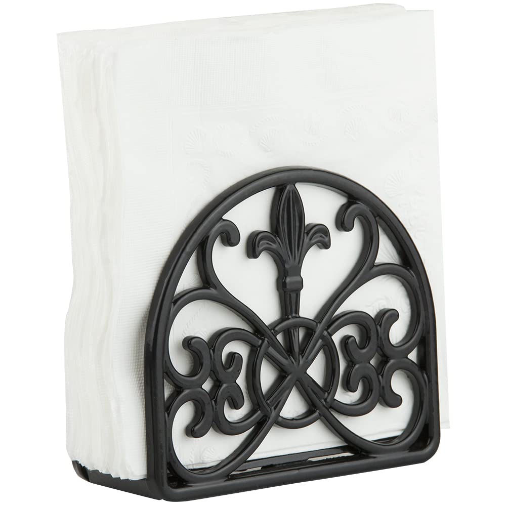 Fleur De Lis Design Cast Iron Napkin Holder, By Home Basics (Black) / Napkin Holders For Kitchen/Table Napkin Holder With Non-Sk
