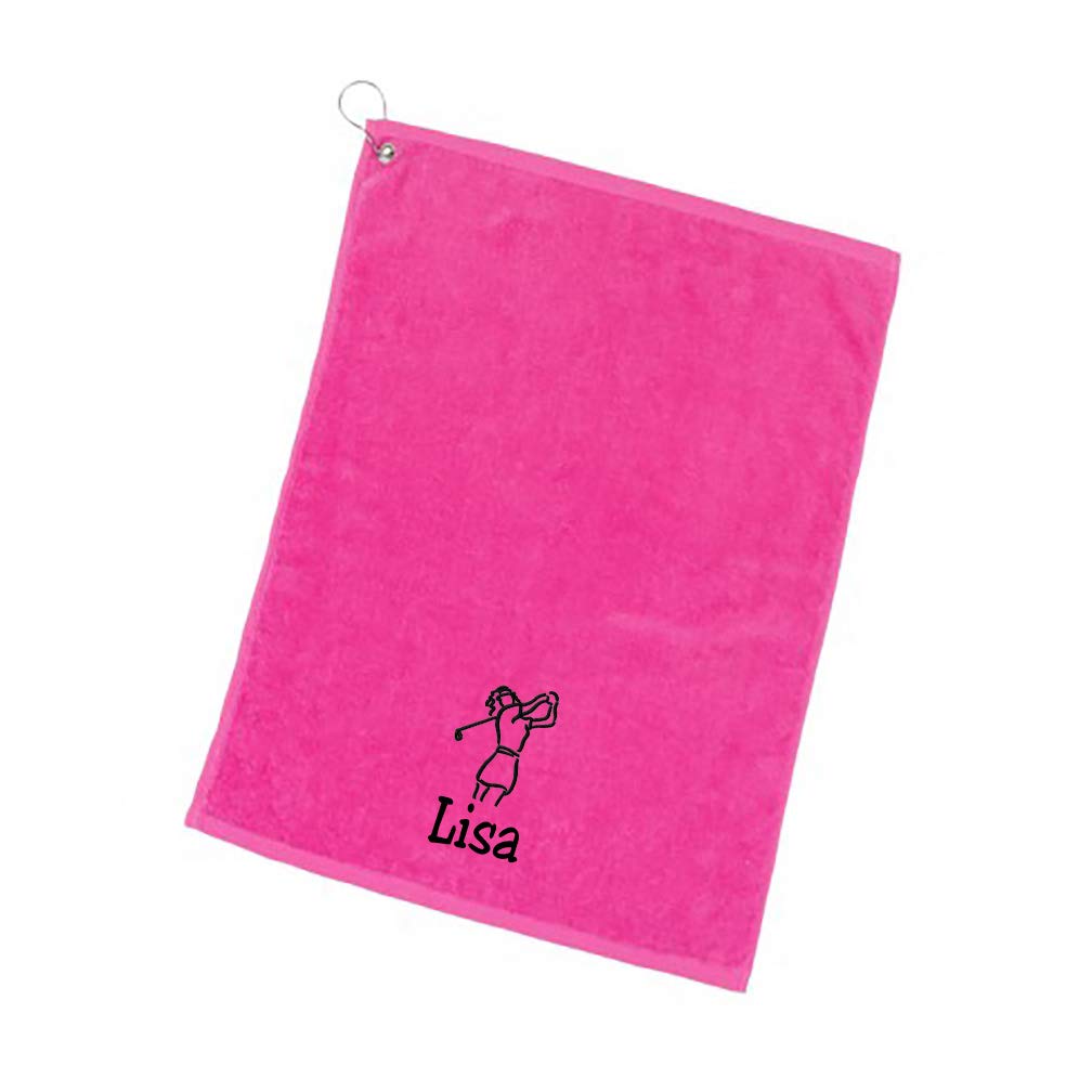 101 Beach Personalized With Embroidered Monogram Or Name Golf Towel With Clip (Pink - Embroidered Name - Woman)