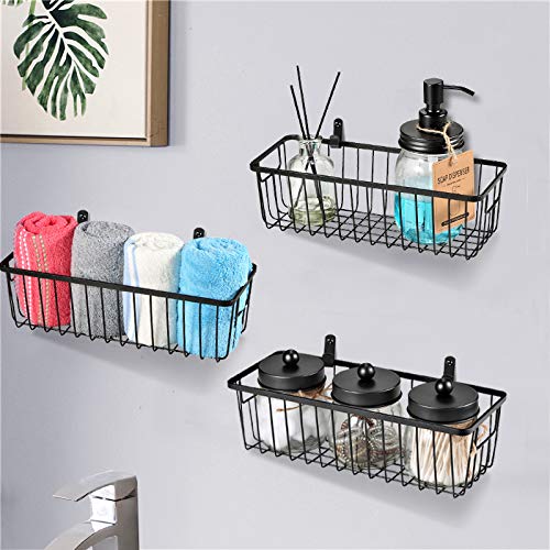 Sheechung Farmhouse Metal Wire Bin Basket With Wall Mount - Small, 4 Pack - Portable Hanging Wall Basket, Rustic Home Storage Or