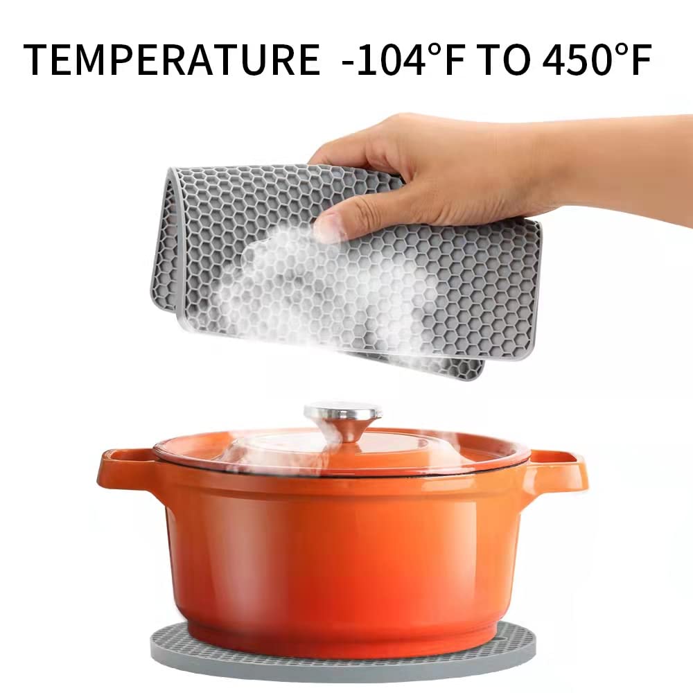 Gaiamat Silicone Trivet Mats, 4 Pack 2 Shape(2 Squared+2 Round) Heat Resistant Pot Holders Set, Silicone Table Mats Large Coaste