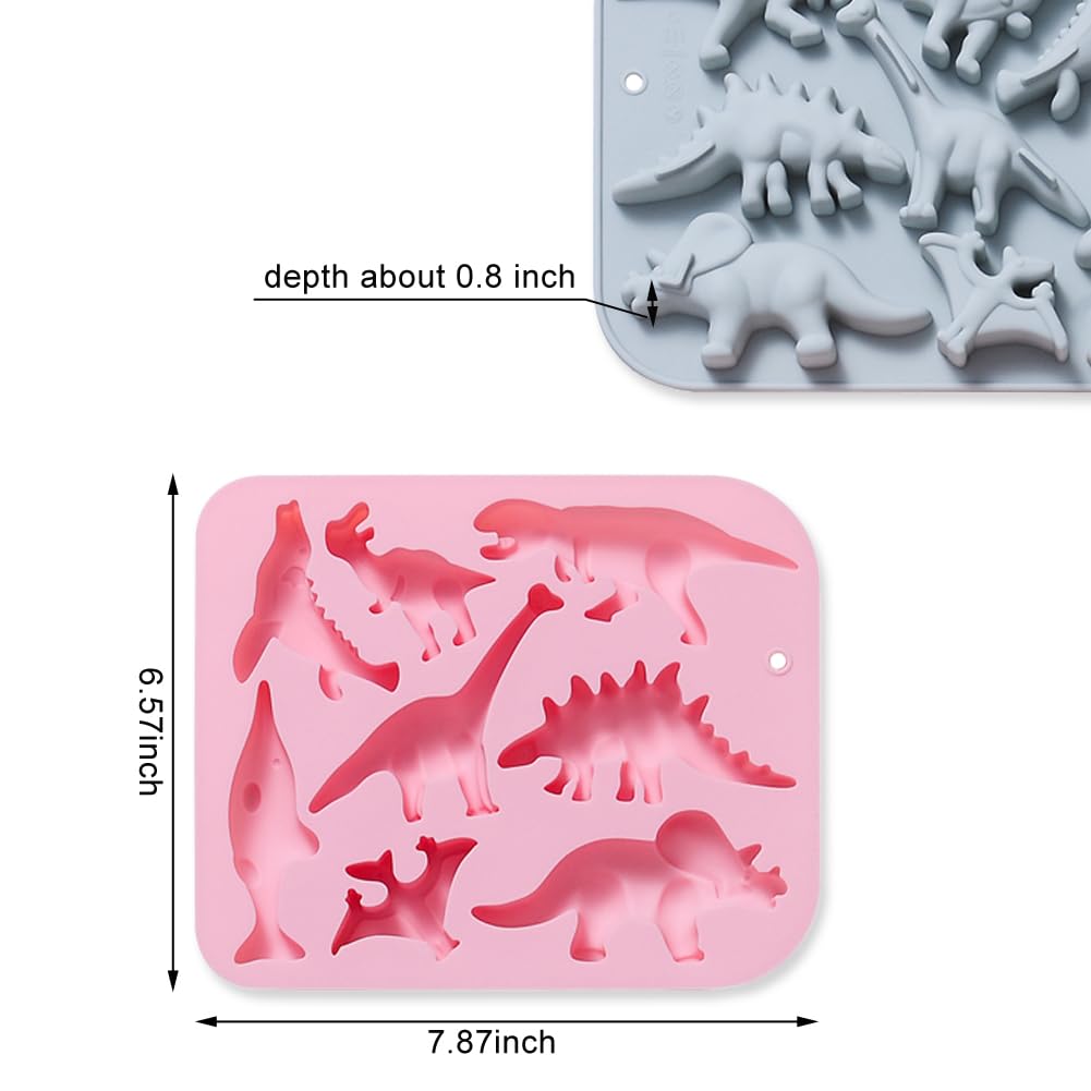 Jomihoney 2Pcs Cute Dinosaur Silicone Cake Molds Kid'S Cartoon 3D Dino Chocolate Gummy Tray 8 Cavity Candy Fondant Mould Cake Ba