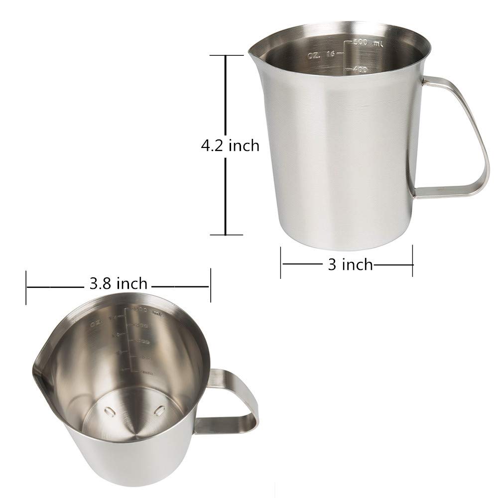 Measuring Cup, Stainless Steel Measuring Cup (16 Ounce/ 0.5 Liter- 2 Cup), Milk Frothing Pitcher, Steaming Pitcher, Milk Frothin