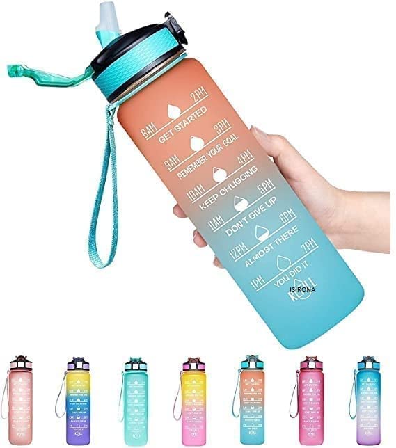 Kishiv Unbreakable Silicone Water Bottle, Water Sipper Bottle With Straw, Leakproof Bpa Free NonToxic 1Ltr Capacity