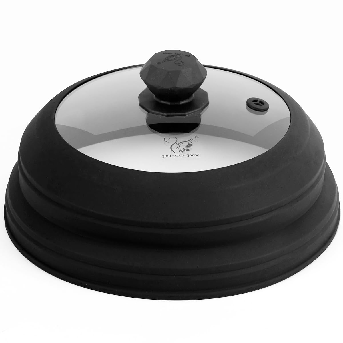 Microwave Splatter Cover Vented Glass Splatter Guard Lid with Collapsible Silicone for Food as Pot Cover Plate 9.8 inch Black