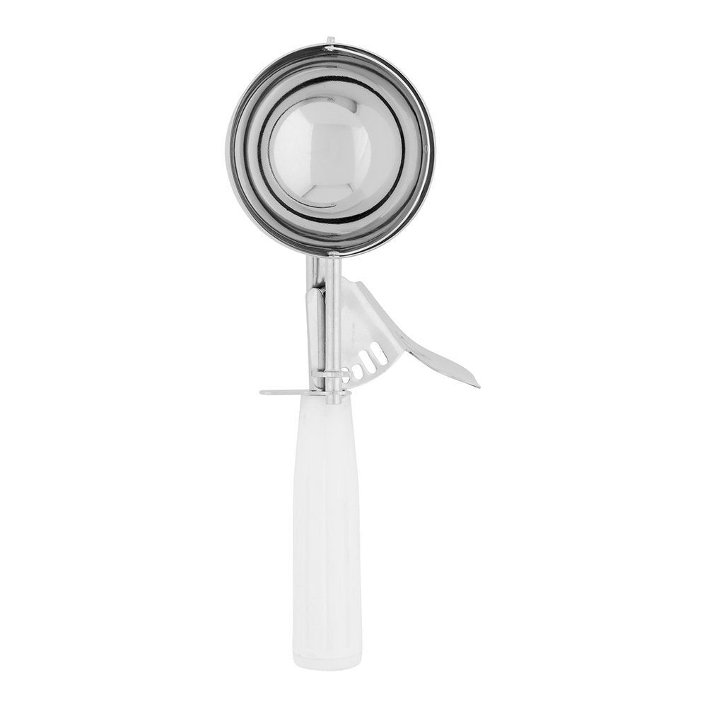 Restaurantware Met Lux 4.66 Ounce Portion Scoop 1 Trigger Release Cookie Scoop - With White Handle Stainless Steel Disher For Po