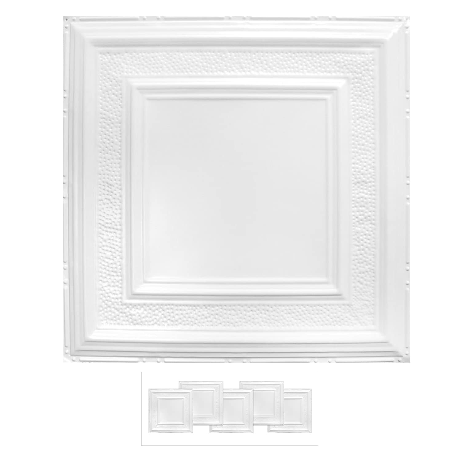 American Tin Ceilings [5-Pack Kit Nail-Up Metal Tiles in Pattern #6 Nail-Up and Color Bright White Satin. 24 x 24 [20 sq ft] Gen