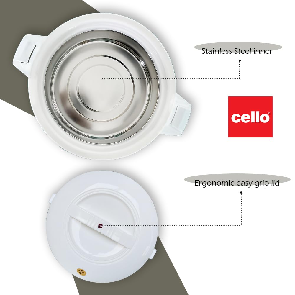 Cello Chef Deluxe Hot-Pot Insulated Casserole Food Warmer/Cooler, 2.5-Liter, Stainless Steel, White