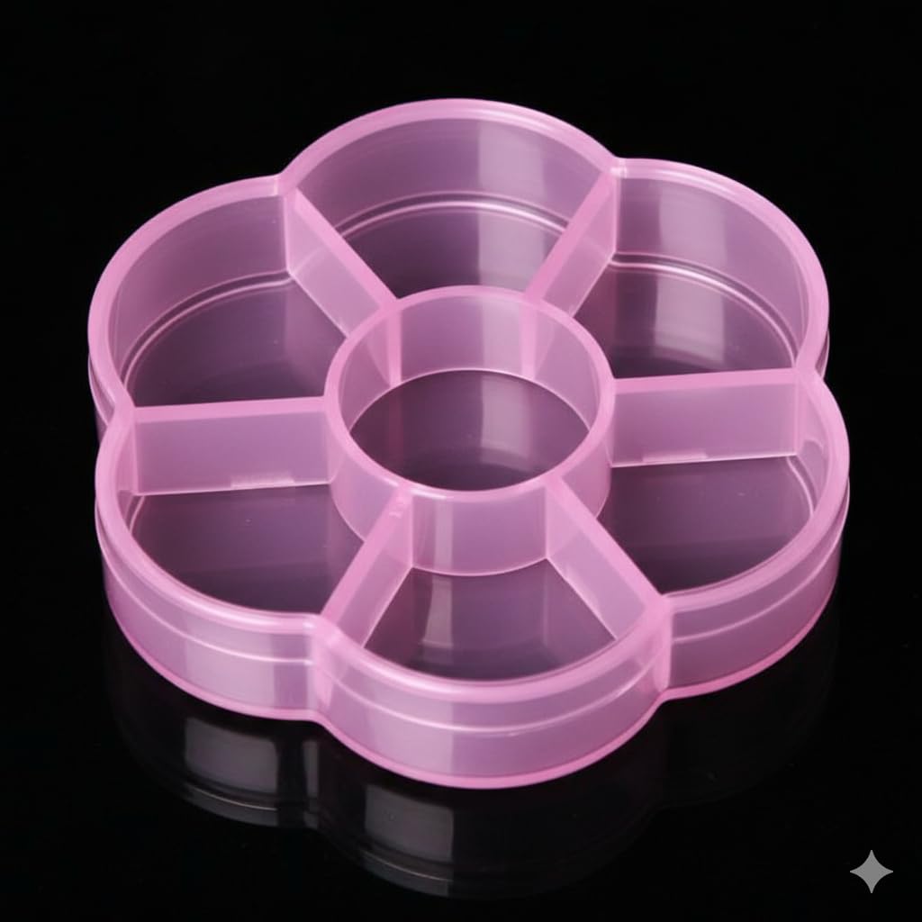 Neobaby Flower Shaped Storage Container, Pink, 7 Compartments, Plastic Organizer Box (Pack Of 6 Pcs, Pink)