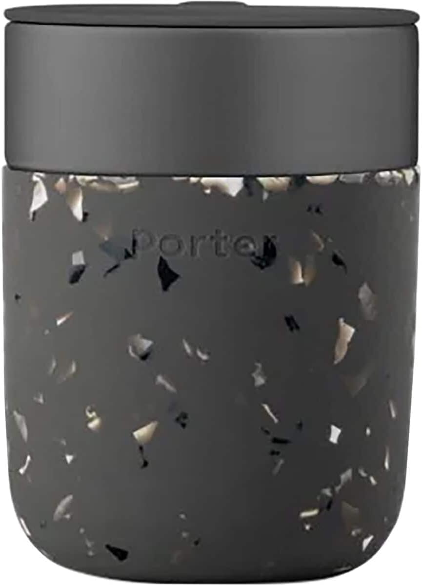 W&P Porter Ceramic Mug W/ Protective Silicone Sleeve, Terrazzo Charcoal 12 Ounces | On-The-Go | Reusable Cup For Coffee Or Tea |