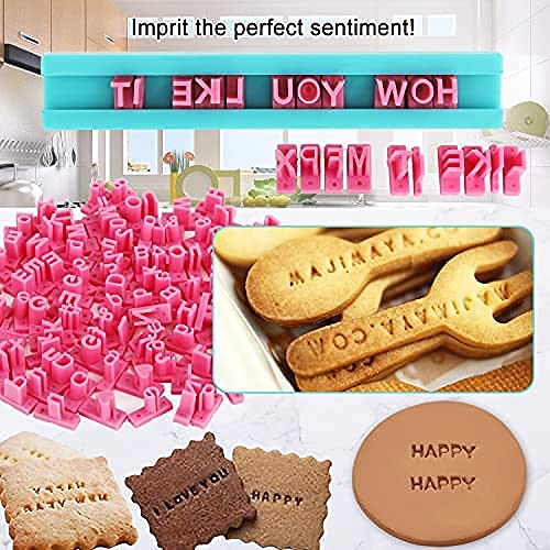 160 Letter Stamps Set For Fondant Clay Cookie Biscuit Stamps, Personalised Baking Alphabet Number Diy Words Message Stamp Mold (