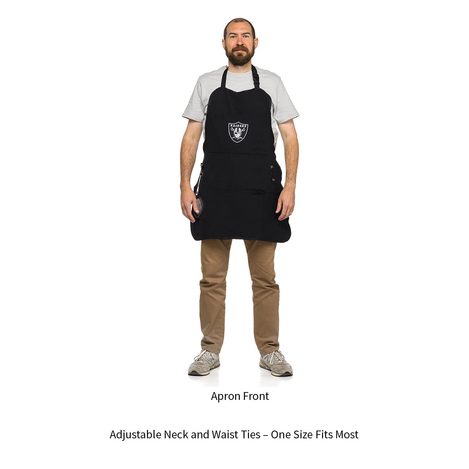 Team Sports America NFL Las Vegas Raiders Ultimate Grilling Apron  Bottle Opener and Insulated Beverage Holder  Heavy Duty Durable Cotton Canvas 300 GSM  Machine Washable  Adjustable Straps