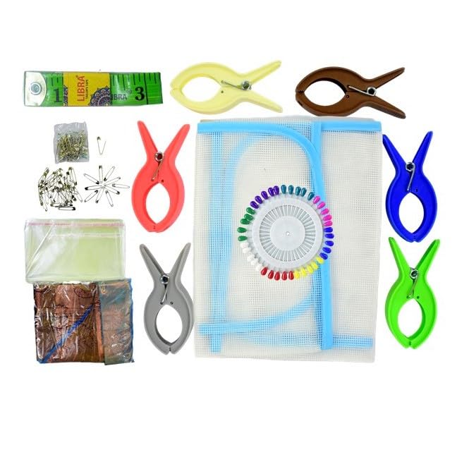 S S Mart PrePleating Kit With 6 Items | Ironing Mat 1, 4Inch Clips 6 Pcs, Inch Tape, 5 Saree Packing Cover (14 X 18 Inches), S