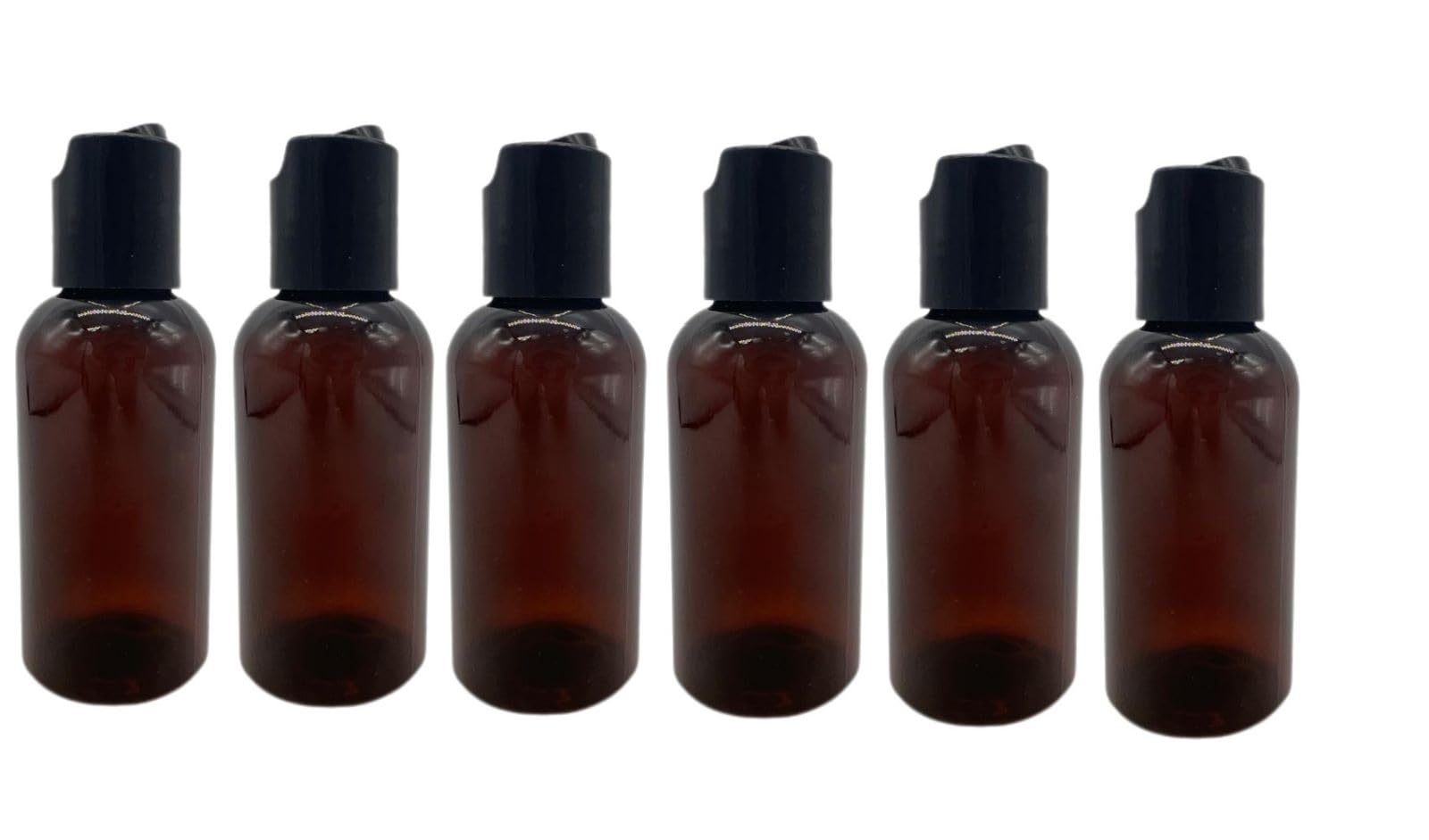 Natural Farms 6 Pack  2 oz  Empty Squeeze Plastic Bottle  Amber Boston with Black Flip Top Disc cap  for Essential Oils, Per