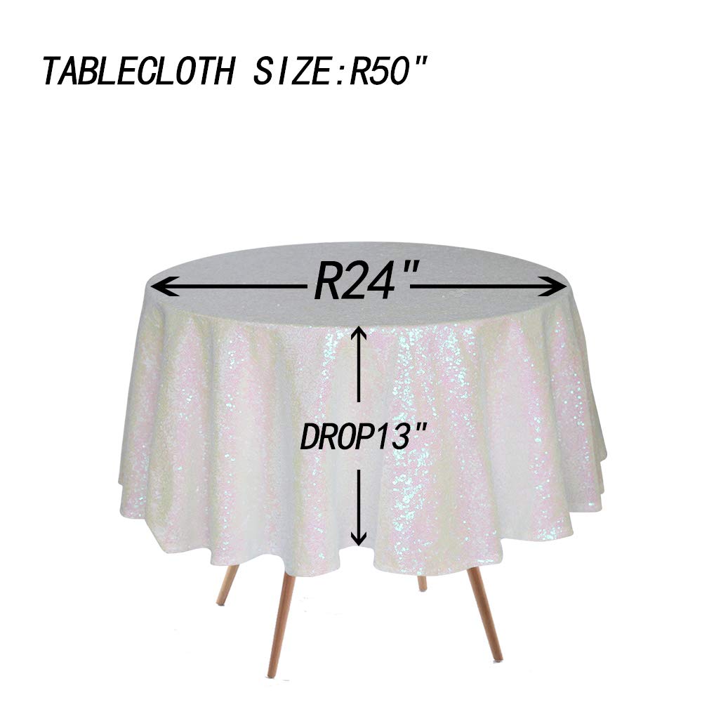 Jyflzq White Iridescent Sequin Tablecloth 50 Round Small Sparkly Drape Table Cloths Table Cover For Wedding Birthday Party Baby