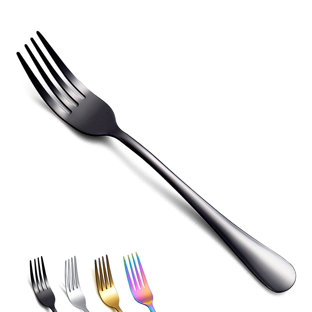 Black Dinner Forks Of 4, Berglander 7.9'' Stainless Steel Titanium Shiny Black Plating Fork Set, Forks And Spoons Silverware, Ta