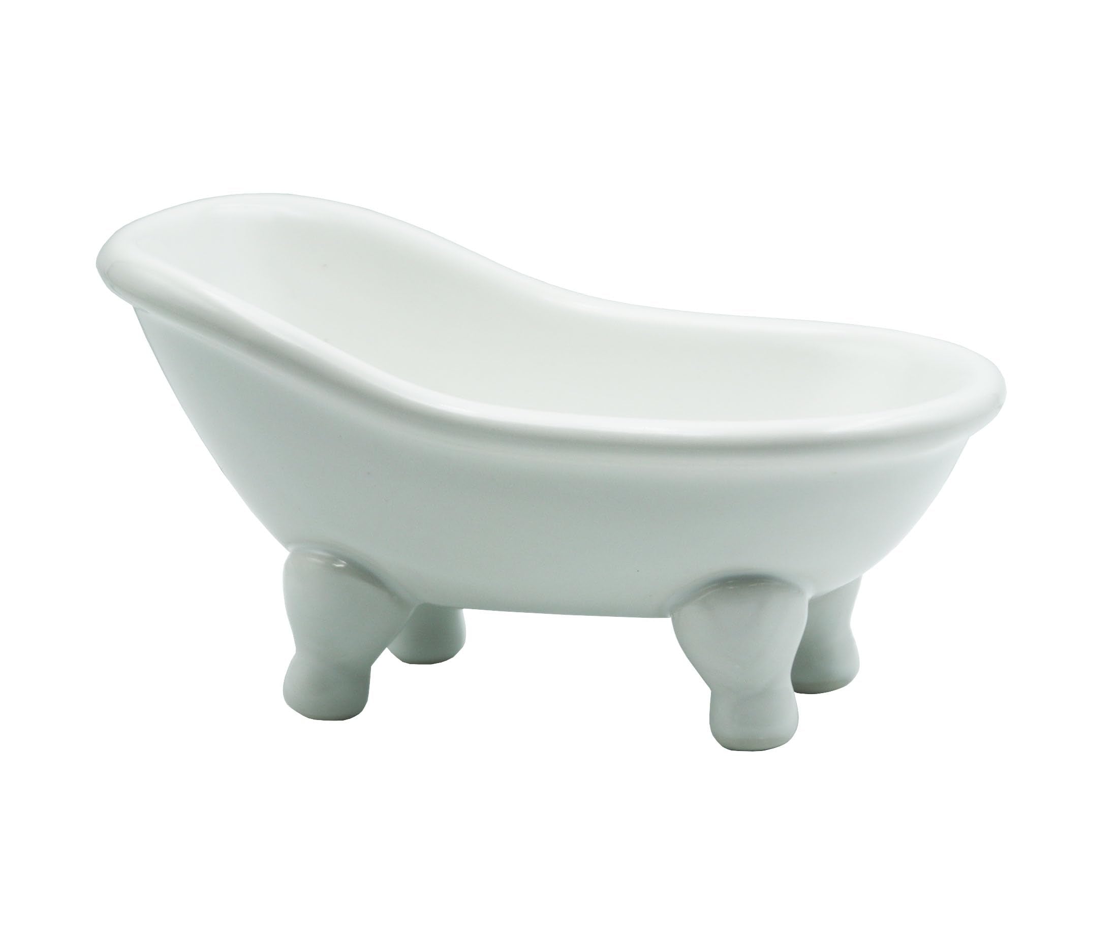 Ceramic Soap Dish,5.59 Inch Bathtub Shaped Soap Holder,Succulent Planter,Makeup Brush Organizer (White)