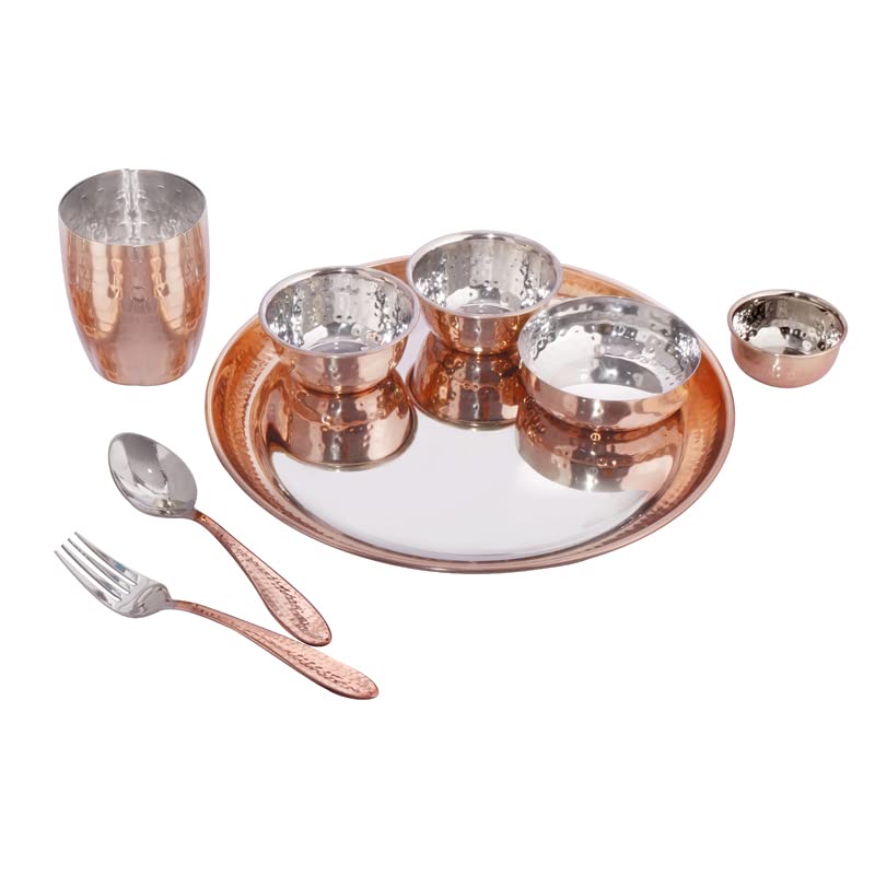 Homeprivilez Rajwada Stainless Steel Thali Set 8 Pcs (Pvd Rose Gold) | Or | Aksh Masala Box/Spice Box/Storage/Organiser/Anjarai 