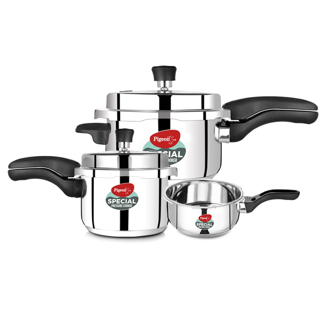 Pigeon By Stovekraft Special Stainless Steel Pressure Cooker With Outer Lid Induction And Gas Stove Compatible 2, 3, 5 Litre Cap