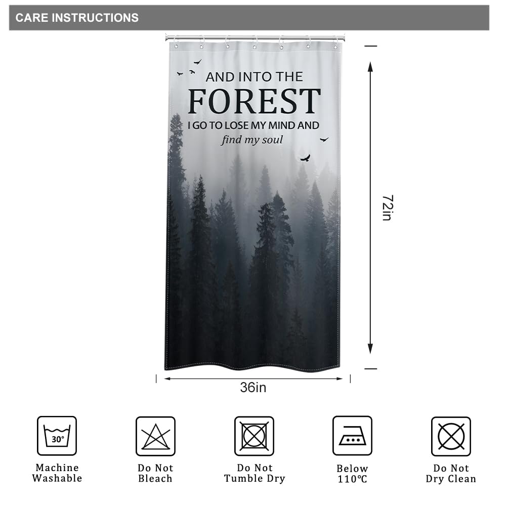 Riyidecor Small Stall Misty Tree Shower Curtain For Bathroom Decor 36Wx72H Narrow Half Rv Mens Dark Foggy Mountain Woodland Quot
