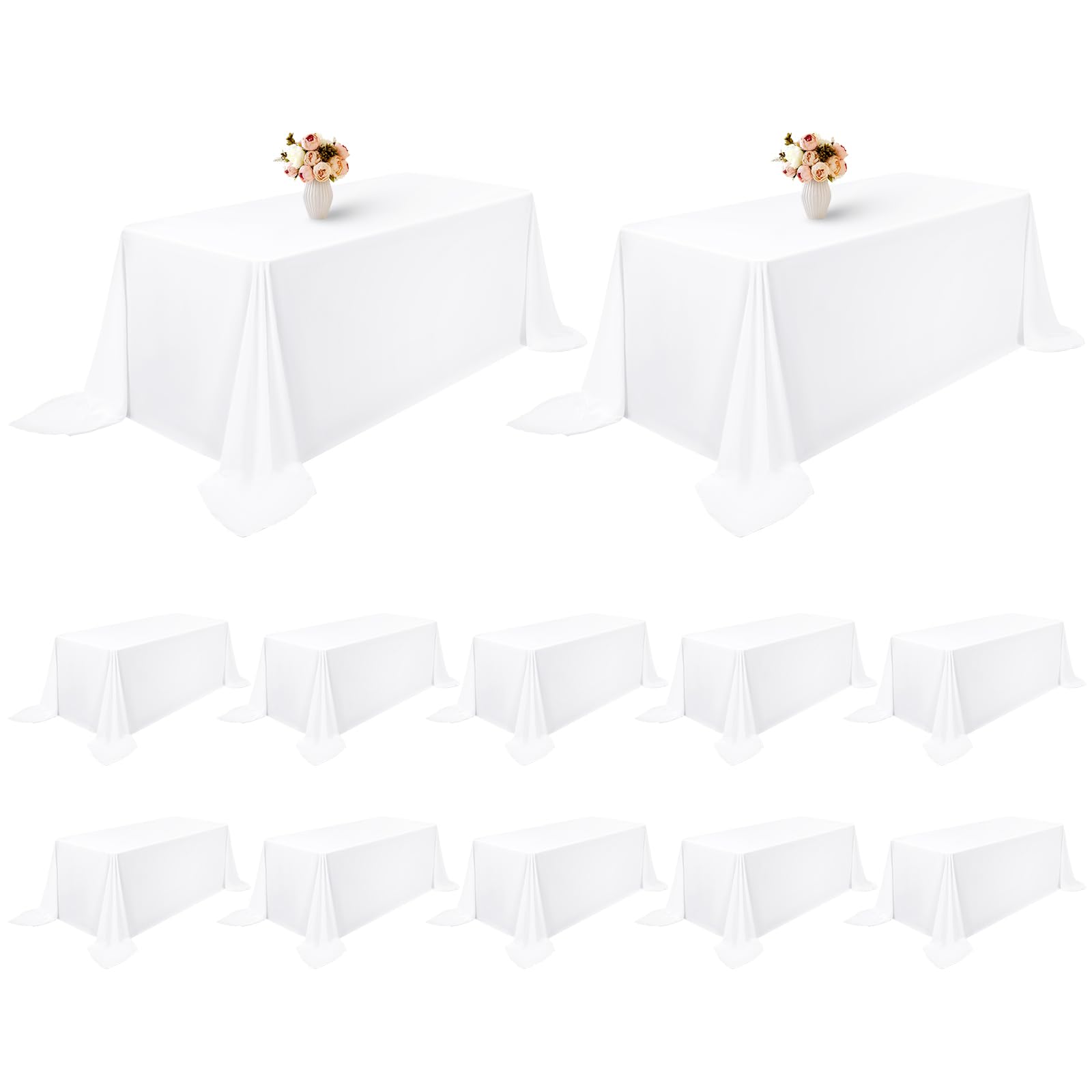12 Pack Rectangle Tablecloth 90 X 132 Inch White Polyester Table Cloth For 8 Feet Tables,Washable Fabric Stain And Wrinkle Resis