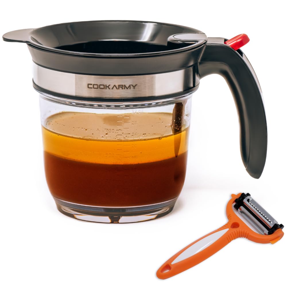 Cook Army Fat Separator with Bottom Release - 4 Cup Gravy Separator for Cooking with Oil Strainer, Kitchen Grease Separator -the