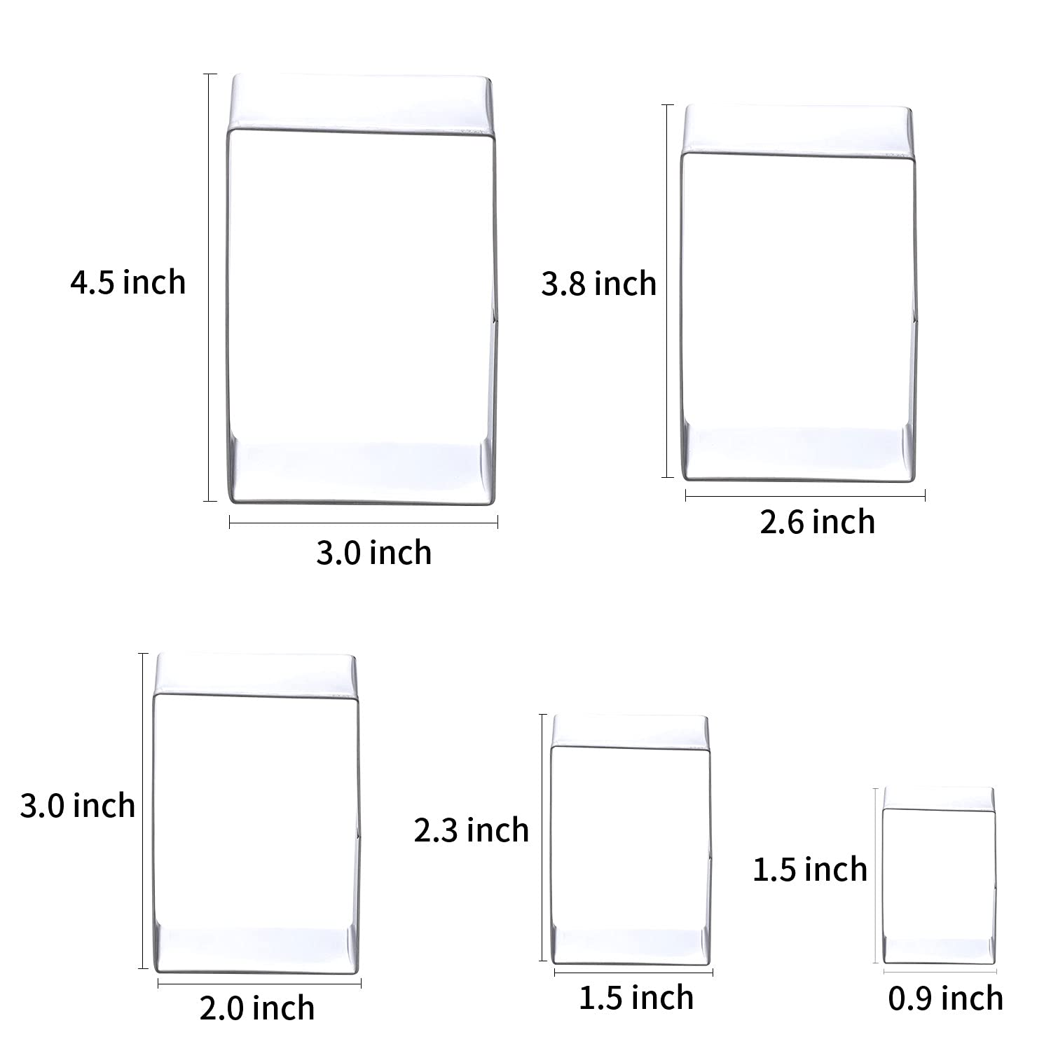 Kyerbaino 5Pcs Rectangle Cookie Cutter Set, Stainless Steel Biscuit Baking Molds Fondant Cake Cookie Cutter Rectangle Shaped Cut