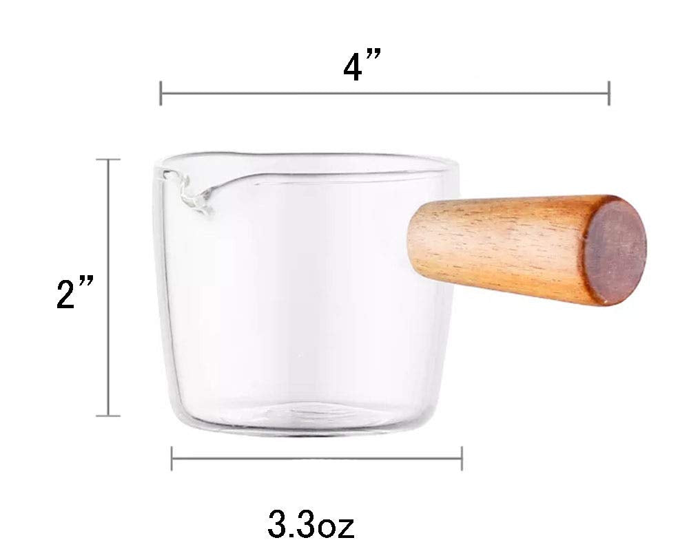 Glass Creamer Coffee Milk Sauce Serving Pitcher/Creamer Jug With Wood Handle
