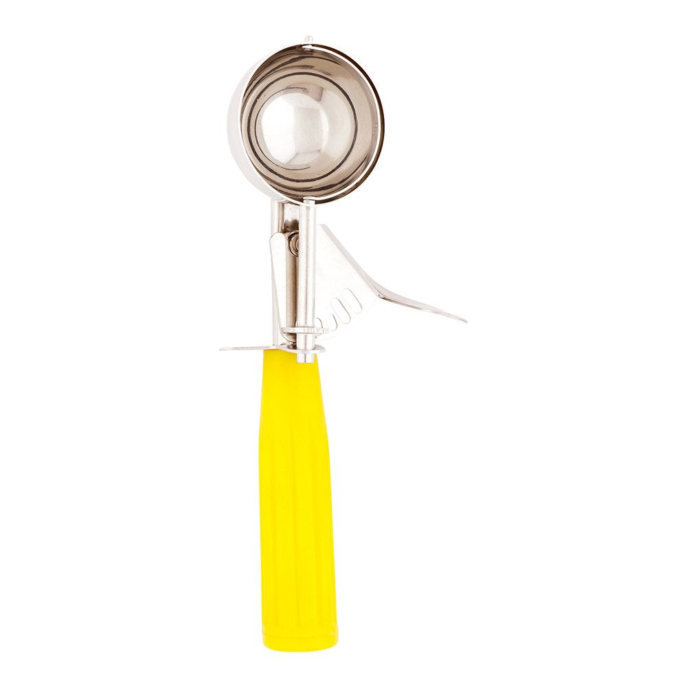 Restaurantware Met Lux 2 Ounce Portion Scoop 1 Trigger Release Cookie Scoop - With Yellow Handle Stainless Steel Disher For Port