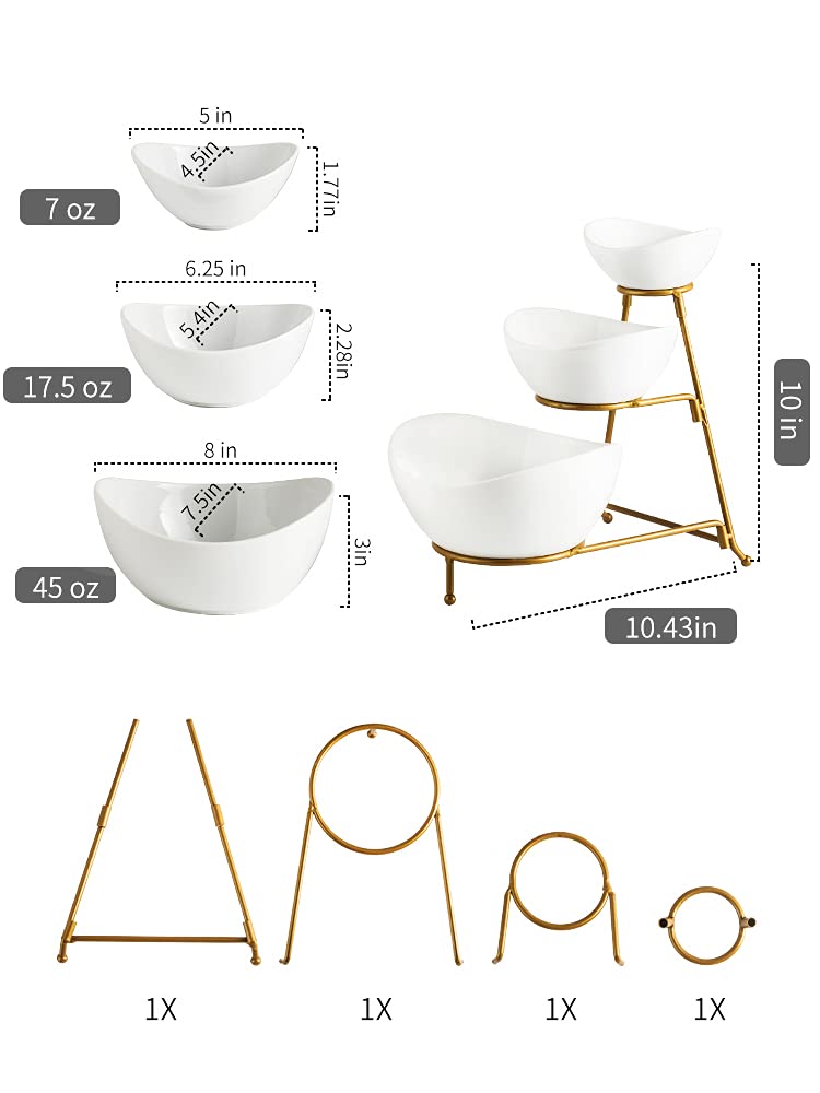 Yhosseun 3 Tier Serving Stand Oval Serving Bowl With Metal Rack, Tied Serving Bowls Food Display Dessert Appetizer, Serving Bowl