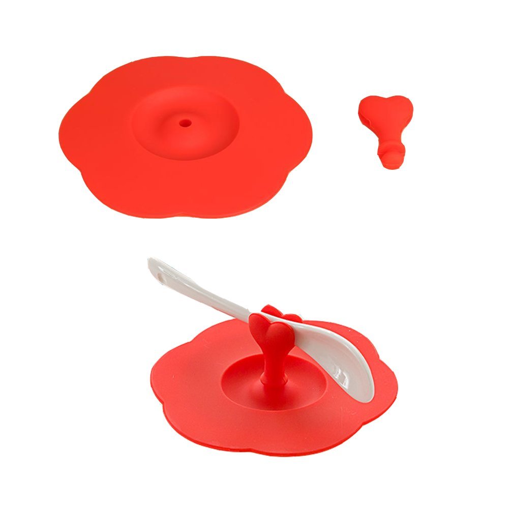 Akoak 6 Pcs Plum Cup Lid, Teacup Mark Lid, Food Grade Silicone Lid With Spoon Holder Lid, 6 Colors