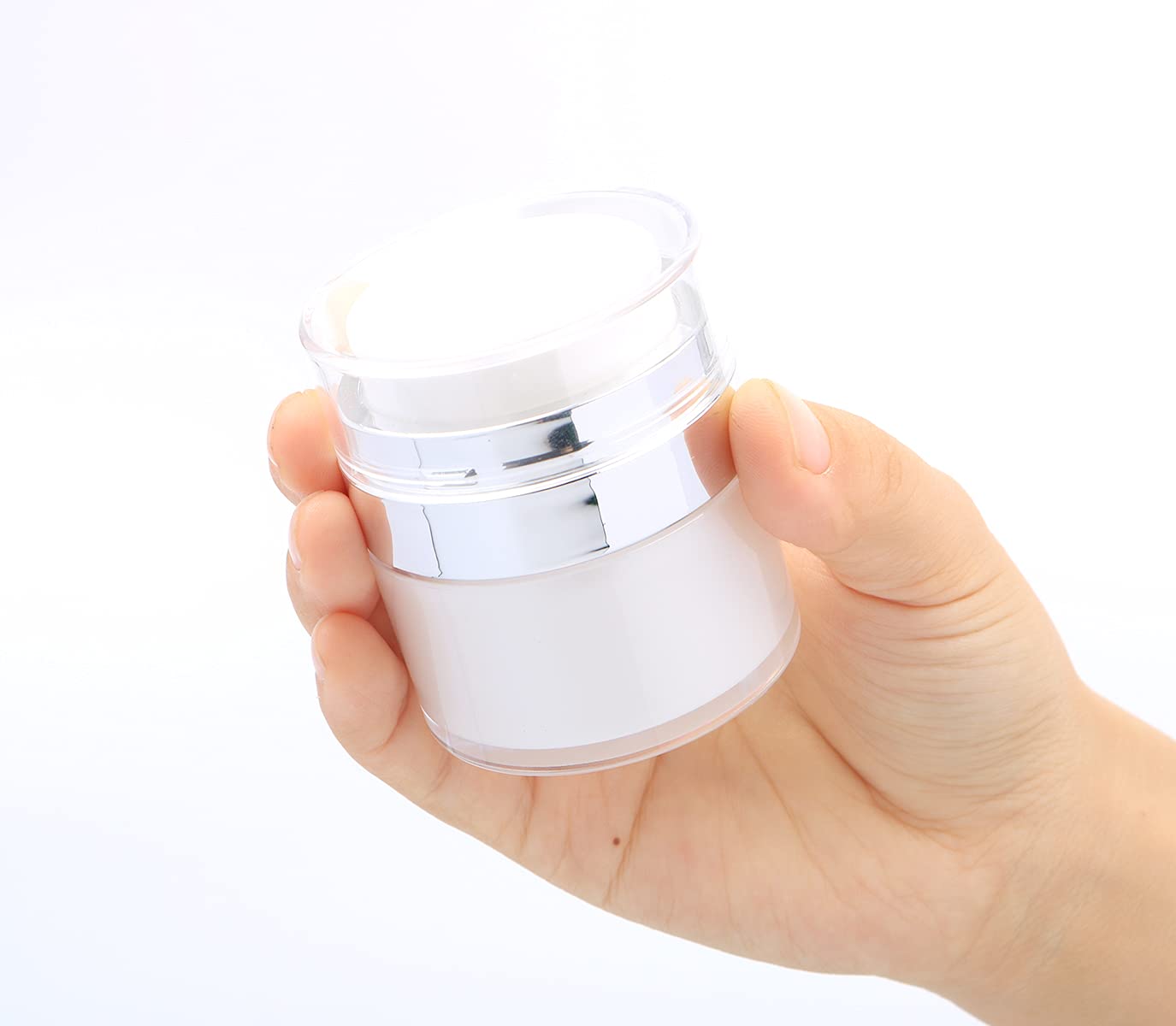 Furnido 3 Pack 0.5 Oz Airless Pump Jars,Empty Acrylic Makeup Cosmetic Jar Containers With Press Pump,Refillable Airless Travel L