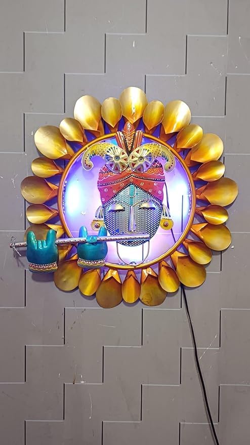 The Handicraft Store, Krishna Playing Flute Metal Wall Hanging Sculpture for Living room, Bedroom, Dining room, Home & Office Si