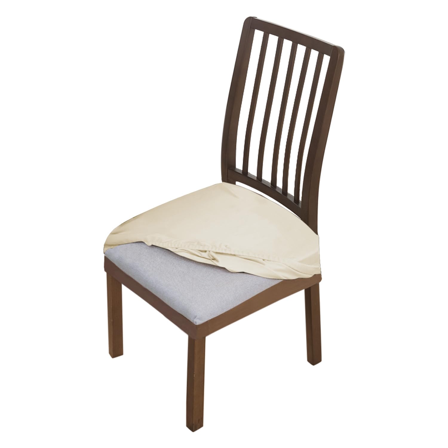 Hokipo Original Velvet Dining Chair Seat Cover, Stretch Fitted, Removable Washable Furniture Protector Slipcovers, Set Of 1, Bei