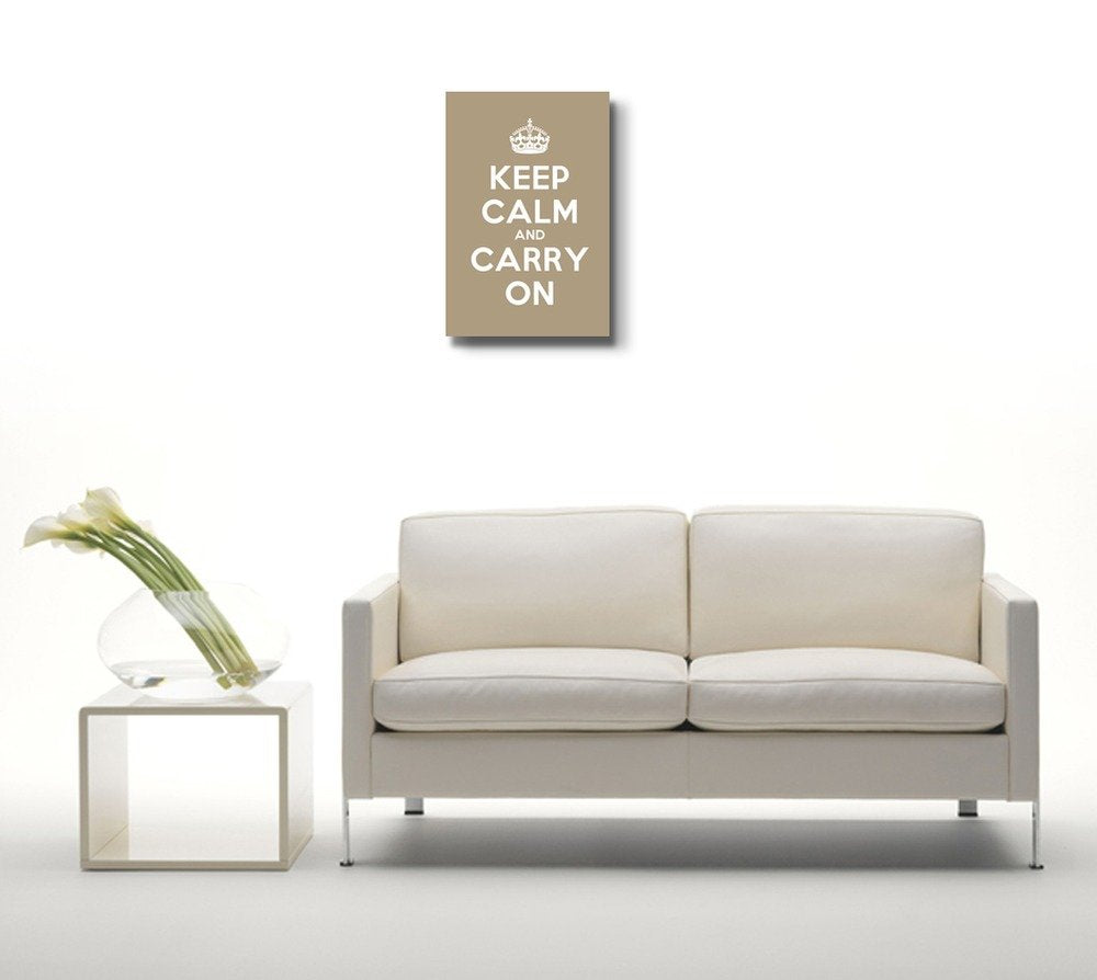 Canvas Wall Art Gallery Wrap Canvas Prints - Keep Calm And Carry On | Stretched Brown Canvas Home Art Ready To Hang - 12'' X 18'
