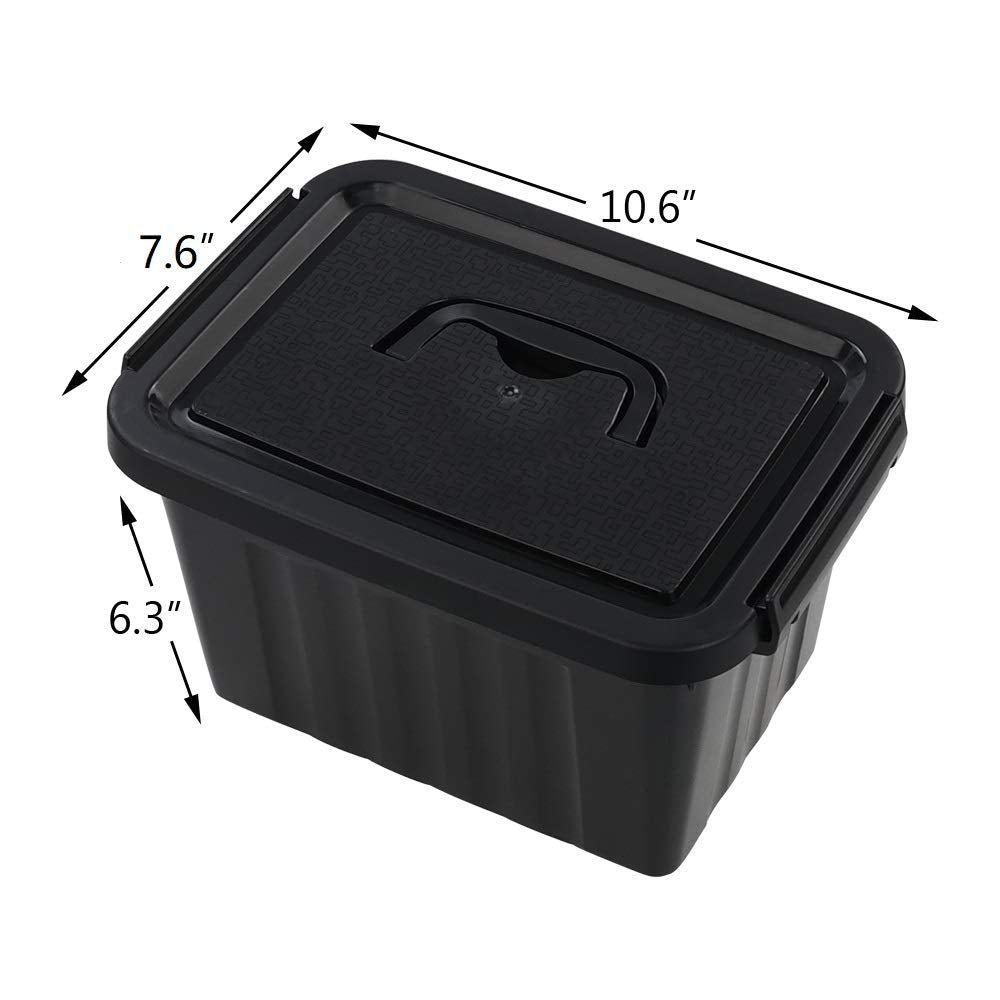 Qqbine 6 Quart Black Plastic Storage Latching Box Bin With Handles, 6 Packs