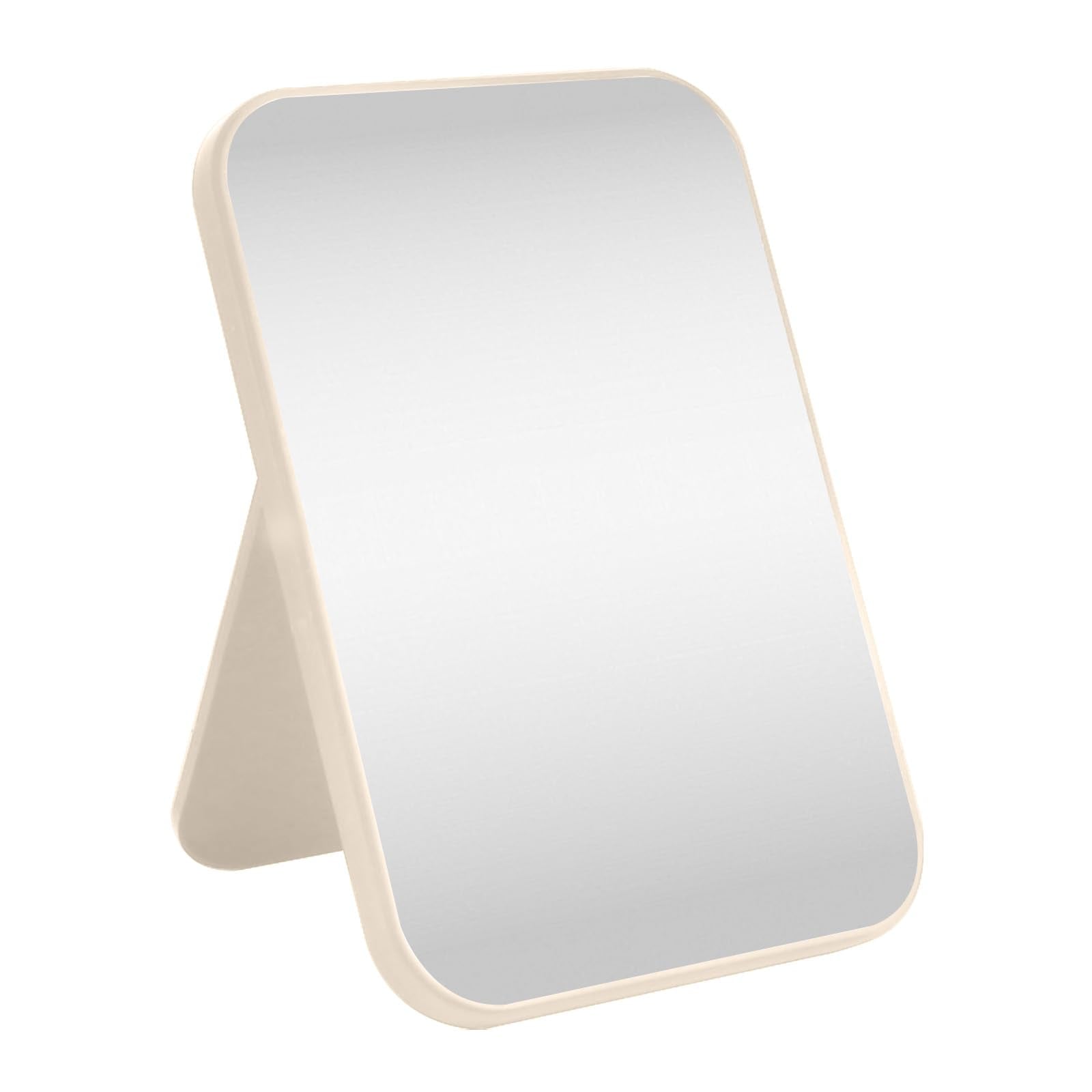 HGUEB 8 Inch Desktop & Wall Hanging Makeup Mirror, Foldable Portable Princess Mirror with Stand, Khaki