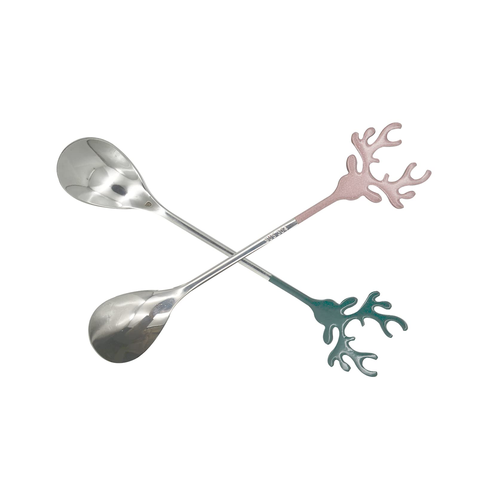 Pinenjoy 2Pcs Espresso Stirring Spoon 18/10(304) Stainless Steel Reindeer Antler Spoon 5.51Inch Tiny Spoon For Christmas Gift Co