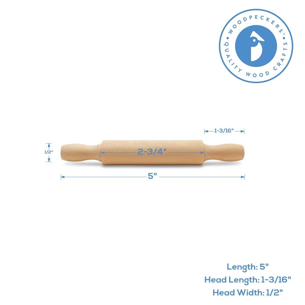 Wooden Mini Rolling Pin, 5 Inches Long, Pack Of 6, Great For In The Kitchen, Play-Doh, Crafting And Imaginative Play, By Woodpec