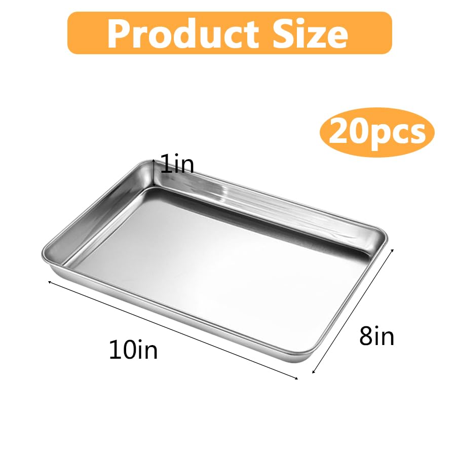 Voittozege 20 Pieces Baking Sheet Pan Set Stainless Steel Oven Baking Pan Toaster Oven Pans,10 X 8 X 1 Inch Baking Pan Oven Tray