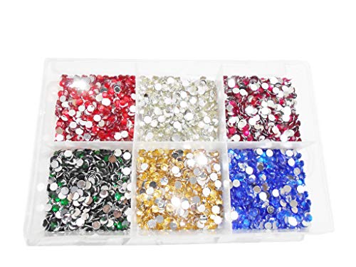 Goelx Crystal Edged Round Kundan Stones (6 Mm) Pastable For Jewellery Designing & Art Craft Work - Pack Of 2400 Stones In 6 Diff