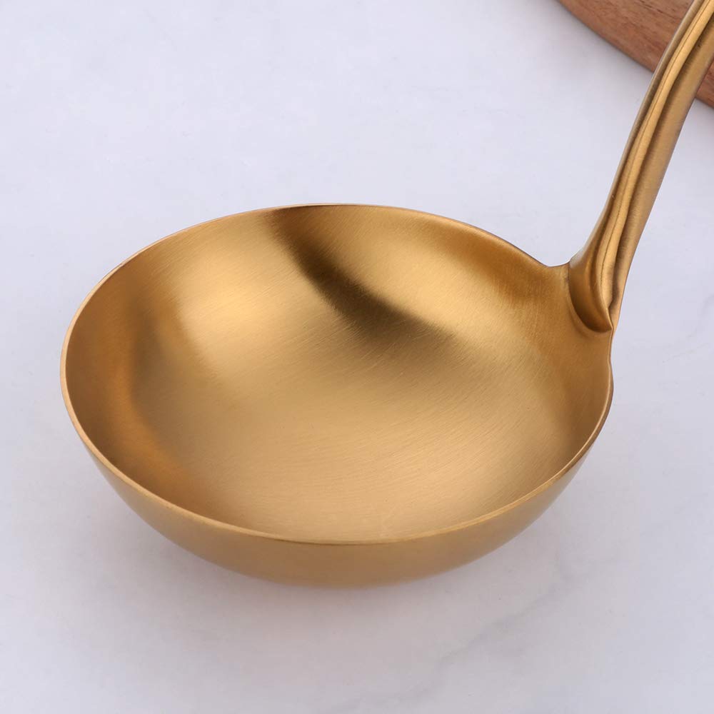 Kitchen Utensil Set -7Pcs Gold 18/8(304) Stainless Steel -Wide Spatula,Soup Ladle,Strainer Ladle,Slotted Spatula,Spaghetti Serve