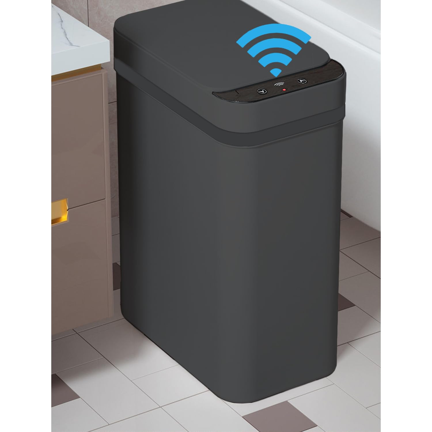 Yatmung 4 Gallons Bathroom Trash Can Automatic Touchless - 15.5 Liters Smart Trash Can Motion Sensor - Narrow, Plastic - Slim El