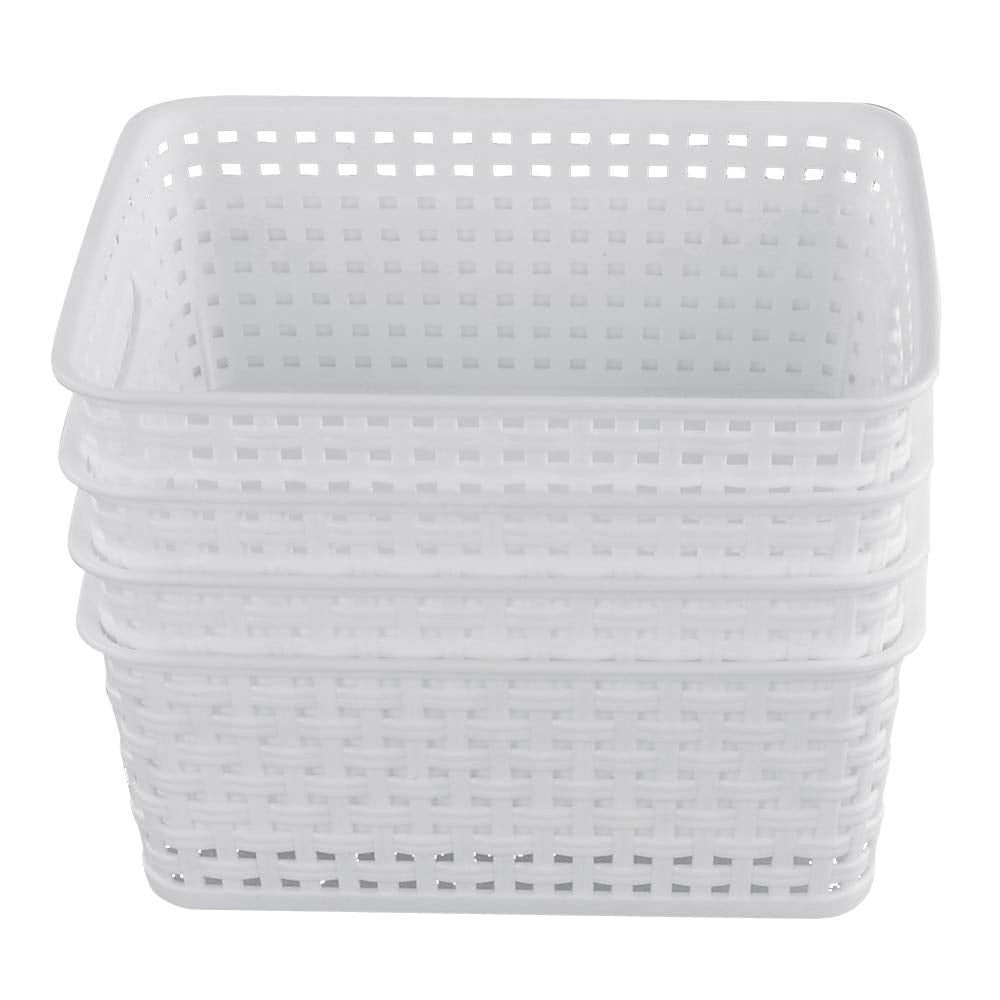 Cand 4 Packs Plastic Weave Storage Basket, 10.08'' X 7.67'' X 4.05'', White