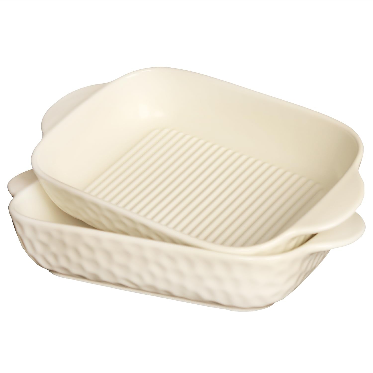 Creativity Home Rectangular Porcelain Baking Dish Set,Au Gratin Dishes,Casserole Dish, Ramekins 21 oz Bakeware Set of 2,Lasagna 